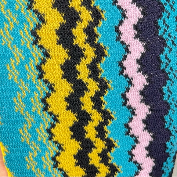 Turquoise Yellow Black Pink Missoni Wool Blend Knit Scarf With Fringe